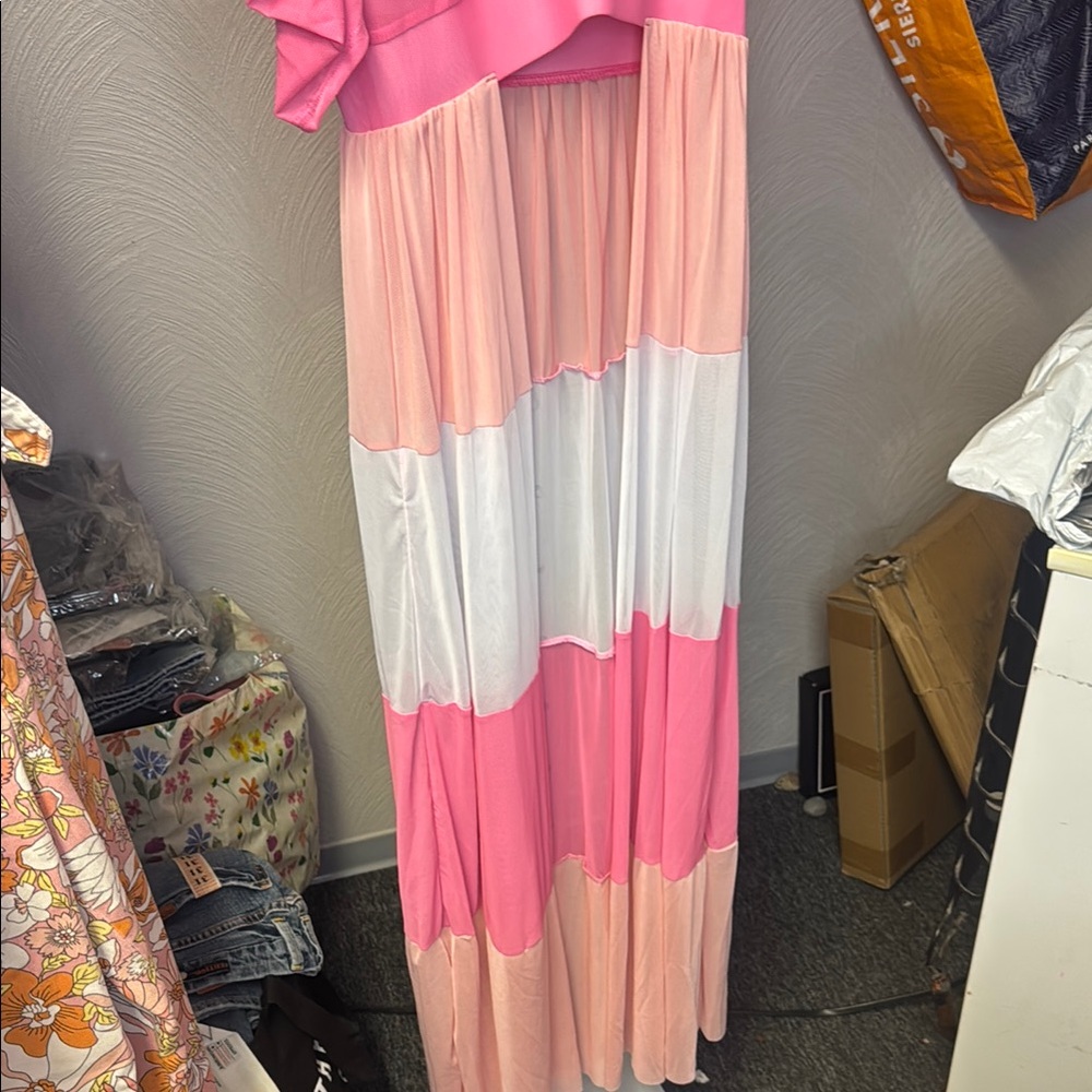 Pink and White Colorblock Maxi Top - Picture 3 of 5